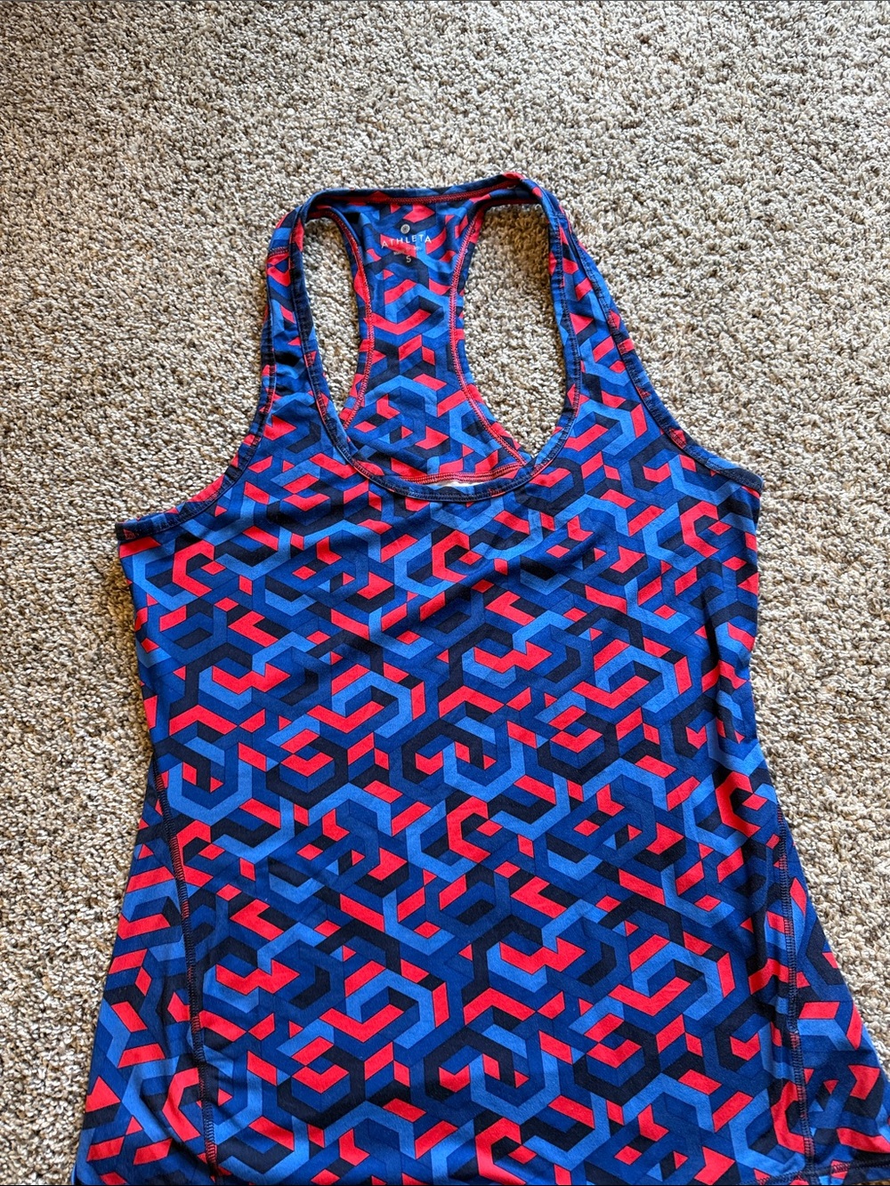 Athleta Blue & Red Geometric Racerback Tank